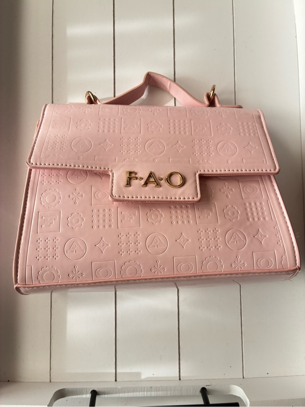 FA Pink Embossed Satchel with Gold Logo